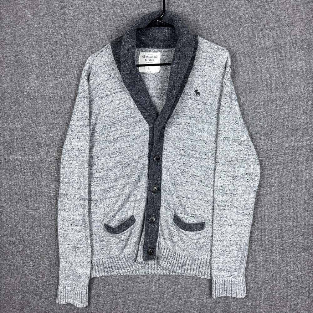 Abercrombie Fitch Cardigan Sweater Mens Large Gray Shawl Collar Academia Grandpa
